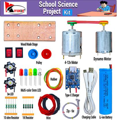 KLVXKEN Electricity Generating DC Motor Kit With 3.7v Battery, LED Light (42 items) Electronic Components Electronic Hobby Kit
