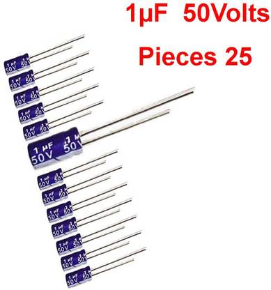 ELPH 25 Pcs 1uF/50Volts Electrolytic Capacitor 1 Micro Farad 50 Volt Condenser Electronic Components Electronic Hobby Kit