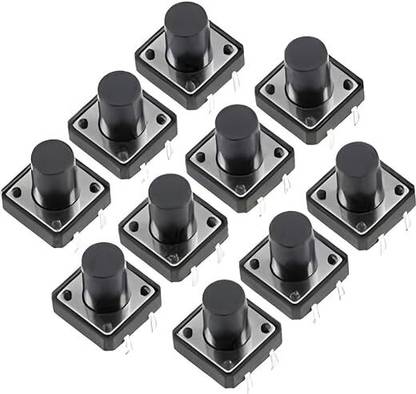 R&D 12x12x10mm Black Color Tactile Momentary Types Push Button Switch PACK OF 2 Electronic Components Electronic Hobby Kit