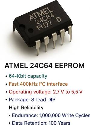 AEAAICO 24C64 64K bit Serial I2C Bus EEPROM IC DIP-8 Package Electronic Components Electronic Hobby Kit