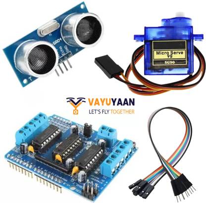 Vayuyaan Ultrasonic Sensor, 10 pcs mf wires and SG90 Motor with L293D Motor Driver Kit Micro Controller Board Electronic Hobby Kit