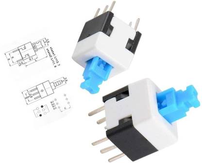INVENTO 4Pcs 7 x 7mm PCB Mount Tactile Push Button Switch Self Latching DPDT 6 Pin DIP Automotive Electronic Hobby Kit