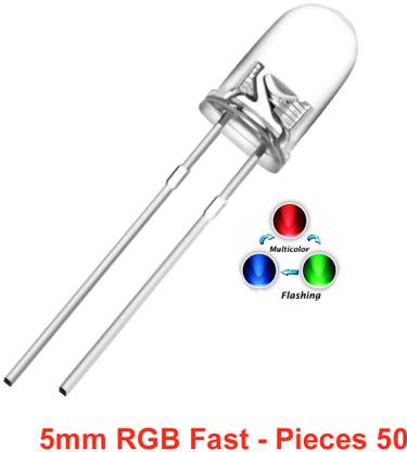 ELPH 5mm RGB Transparent LED, Multicolor Changing LED, 3V DC, 2 Pin, Pack of 50 Electronic Components Electronic Hobby Kit