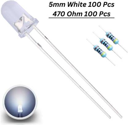 Charohm 100 Pics 5MM White LED and 100 Pics 470 Ohm 1/4W Resistor 5% Tolerance Electronic Components Electronic Hobby Kit