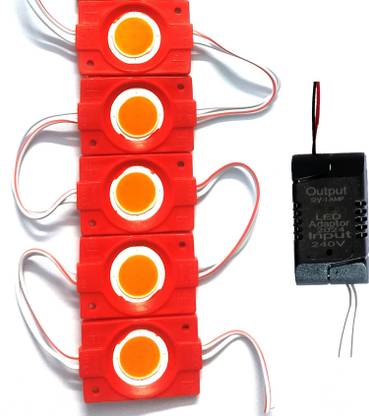Steko (5-Pieces) Red DC 12V 2.4 Watt Coin + DC 12 Volt Adapter LED Module Light Light Electronic Hobby Kit