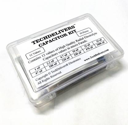 TECHDELIVERS Radial Electrolyte Capacitor Box - 12 values 50 pieces High Quality Capacitors Electronic Components Electronic Hobby Kit