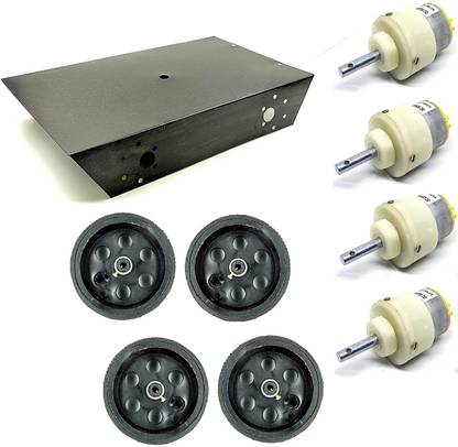 INVENTO 4 Wheel Car Kit Metal Chassis 260x130x45mm + 100 RPM DC Motor + 95x20 mm Wheel Automotive Electronic Hobby Kit