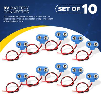 NHR Battery Connector for 9 Volt Batteries, Battery Connector with Wire (Pack Of 10) Interconnect Electronic Hobby Kit
