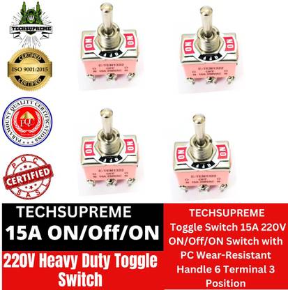 TechSupreme Heavy Duty Toggle Switch 15A 250V ON/Off/ON with 6 Terminal 3 Position Pc of 4 Electronic Components Electronic Hobby Kit
