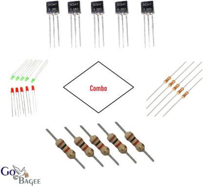 gobagee Combo of BC547 Transistor, 1K &100 ohm Resistors, 5mm Red & Green led 5pcs Each Electronic Components Electronic Hobby Kit