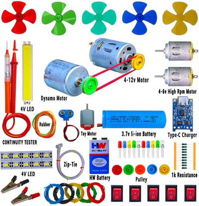 KLVXKEN Dynamo Motor, 12v Motor & Other Electronic Kit For Science Experiment(83 Items) Electronic Components Electronic Hobby Kit