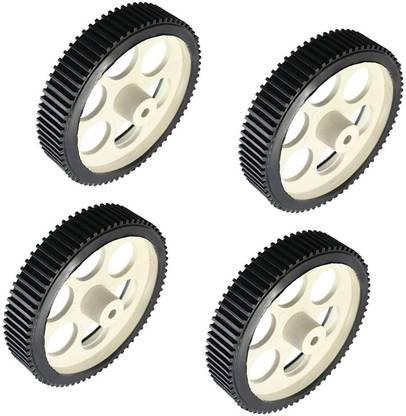 INVENTO 4pcs Plastic Robotic Wheel Durable Rubber White Tire Wheel 100mm x 20mm Automotive Electronic Hobby Kit