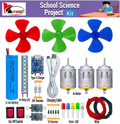 KLVXKEN Basic Science Project Kit, 4v DC Motor, LED Light, 3.7v Battery, For Students Electronic Components Electronic Hobby Kit