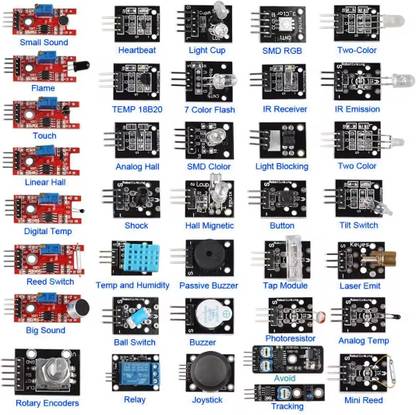 HouseOfCommon QUALITY 37 in 1 Sensor Kit for Aduino UNO/Raspberry Pi/ESP8266 Power Supply Electronic Hobby Kit