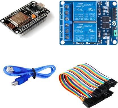 R&D ESP8266 NodeMCU WiFi with 2 Channel Relay Module and Jumper wire for Kit Electronic Components Electronic Hobby Kit