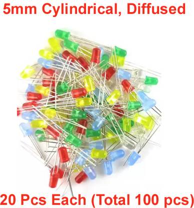 ELPH 5mm Diffused, Cylindrical LEDs Red_Green_Blue_Yellow_White Pcs 20 ...