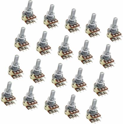 INVENTO 20pcs 100K Ohm Potentiometer Pot Variable Resistor 6 Pins Split Shaft Rotary Automotive Electronic Hobby Kit
