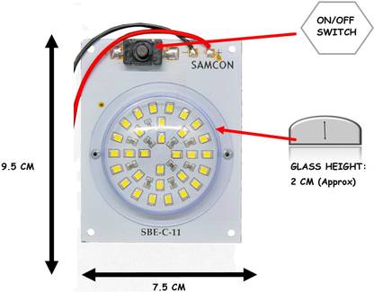 Samcon C-11 12 VOLT 30 SMD 8 WATT LED ROUND REFLECTIVE GLASS PCB WITH ON/OFF BUTTON Display Lights Electronic Hobby Kit