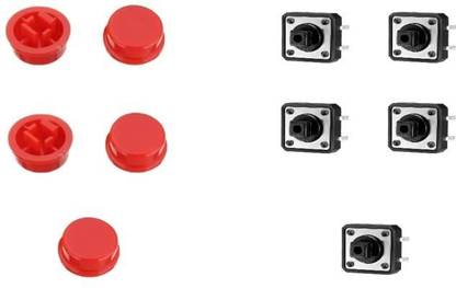 SunRobotics Tactile Switch + Tactile Cap 12*12*7.3 MM Red Colour 5 Pairs Electronic Components Electronic Hobby Kit