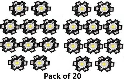HouseOfCommon DC 3 Watt SMD LED Diode Bulb Lamp with Heatsink White (PACK OF 20) Electronic Components Electronic Hobby Kit