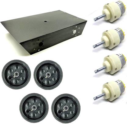 INVENTO 4 Wheel Car Kit Metal Chassis 260x130x45mm + 100 RPM DC Motor + 95x40 mm Wheel Automotive Electronic Hobby Kit