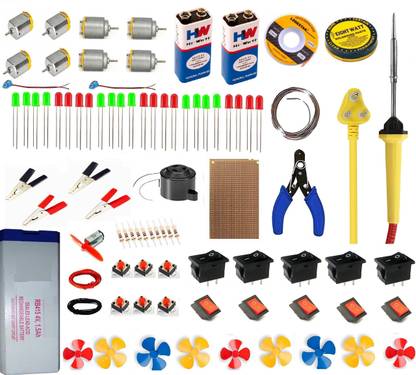 EBRAND ONE 5 shape DC Motor, coreless drone motor Propeller, Switch, Snap connector, wire set and many more for DIY Science hobby kit Electronic Components Electronic Hobby Kit pack of 85 Motor Control Electronic Hobby Kit