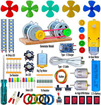 KLVXKEN Gear Motor, Generator Motor, Led Light & All Necessary Electronic Kit(96 items) Electronic Components Electronic Hobby Kit