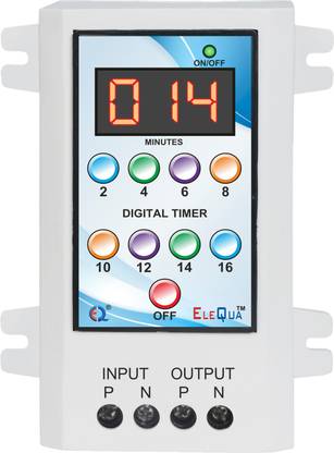 ELEQUA 2,4,6,8... minutes timer switch for Geyser,Water pump Up to 2 HP(1Ph) Preset Electronic Timer Switch