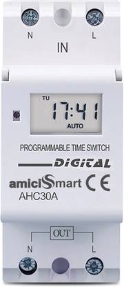 amiciSmart Digital Relay in-Built 7 Days Schedule, DIN Rail Mounted, 220V, 30A Programmable Electronic Timer Switch