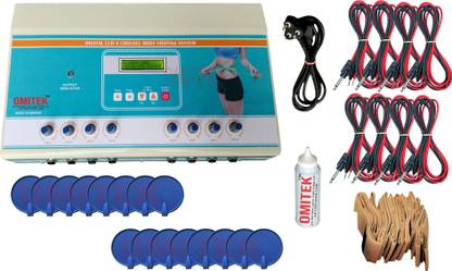 omitek White Metal Body 8 Channel Slimming Therapy Unit for Weight Loss Fat Removal Comes With LCD Display 10 Pre-set Profile Corded Machine for Physiotherapy Electrotherapy Device