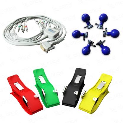 OTICA ECG 10 LEAD Screw Type Cable with Electrode Blue Color Bulb and Limb Clamp ECG EEG EKG Electrotherapy Device