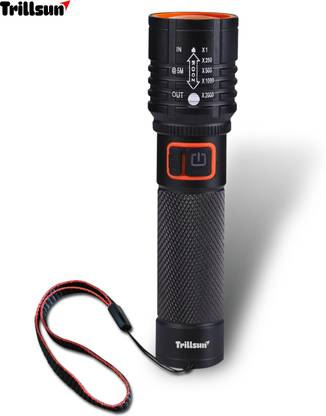 Trillsun Metal Body Zoomable 1000 Meter|1 Km High Power Long Range & Type-C 5 hrs Torch Emergency Light