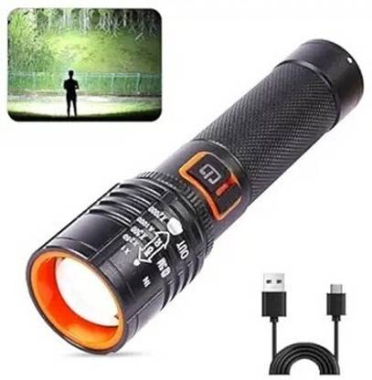 Aubade 035 Metal Led Light Long Range 1000 Meter|1 Km High Power Zoomable & Type-C 8 hrs Torch Emergency Light