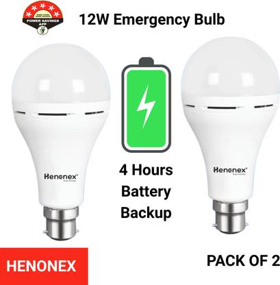 Henonex Emergency Bulb Pack of 2 | Backup Light with Auto-On Feature 2 hrs Bulb Emergency Light