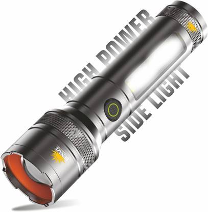Sunaze Rechargeable Metal Body Torch Zoomable Head 1200 mAh Battery 3 Mode Lights 5hr 6 hrs Torch Emergency Light