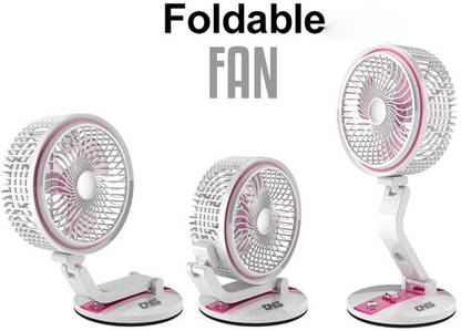 Daily Needs Shop Rechargeable Table Fan With Mid LED Light 2 Step Foldable For Home / Office Fan 4.5 hrs Flood Lamp Emergency Light