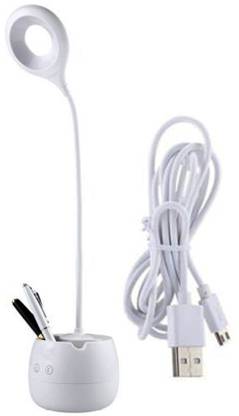 GALLAXY Study Rechargeable Table Lamp Touch Button with Phone & Pen Holder with 360° Adjustable Gooseneck Head with Bright 2 LED Study Lamp (40 cm, White) 3 hrs Flood Lamp Emergency Light