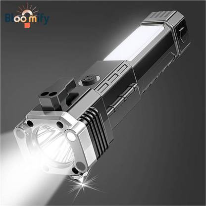 BloomiFy BMT-H66 Rechargeable LED Flashlight: Hammer, Window Breaker & Seatbelt Cutter 5 hrs Torch Emergency Light