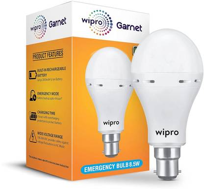 Wipro 8.5W Rechargeable LED (Pack of 1) with backup of 4 hrs Bulb Emergency Light