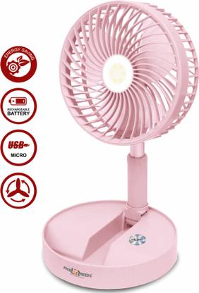 Daily Needs Shop Rechargeable Table Fan 2 Mode LED 3 Type Speed Foldable 3 Blade With LED Light 4 hrs Lantern Emergency Light