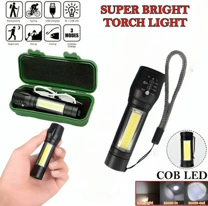 Red-sunset Mini Rechargeable Battery Led 2in1 Flashlight USB Zoomable Powerful Camping 2 hrs Torch Emergency Light