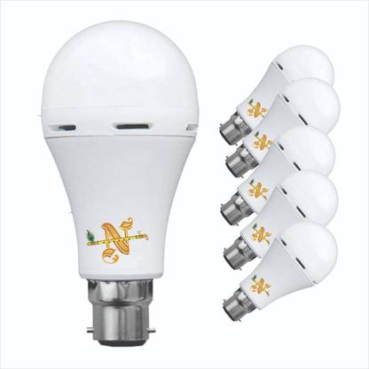 NEW INDIA LIGHTING Ac Dc Rechargeable Inverter LED-BULB LIGHT 12 Watt 6 Piece 3 hrs Bulb Emergency Light