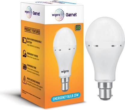 Wipro 15W Rechargeable LED (Pack of 1) with backup of upto 4 hrs Bulb Emergency Light