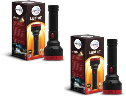 Wipro Luster 3W LED Bright Rechargeable Torch |Emergency Torch|Li Ion Battery, ABS 5 hrs Torch Emergency Light