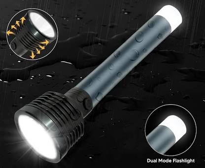 CRENTILA 2 In 1 Charging Torch Long Range Flashlight Metal Body 8 hrs Torch Emergency Light