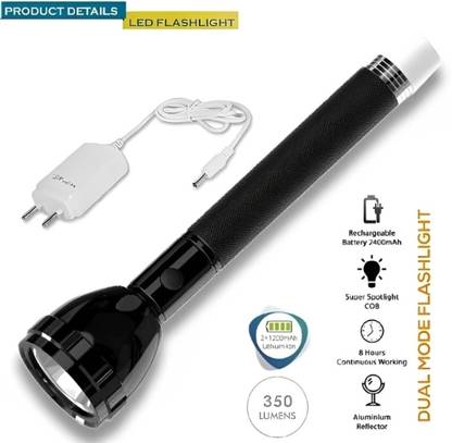 Zeno volt Rechargeable LED Long Range Torch Full Power Up to 1 Km With BackLight Torch 8 hrs Torch Emergency Light