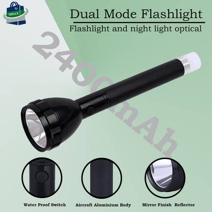 MHAX Dual Mode Led Torch Light Long Range 600 Meter With Night Light Led Flashlight 8 hrs Torch Emergency Light