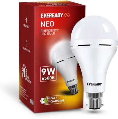 EVEREADY 9W Rechargeable Bulb, Ideal for Powercuts, Energy Efficient 4 hrs Bulb Emergency Light