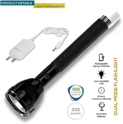 CRENTILA Rechargeable Long Range Led 2 in 1 Long Distance Torch Up to 1 Km high power 8 hrs Torch Emergency Light
