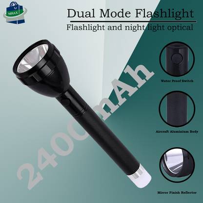 MHAX Dual Mode Super Bright 2 Mode Led Torch With Tail Light Multiple Function Mode 8 hrs Torch Emergency Light